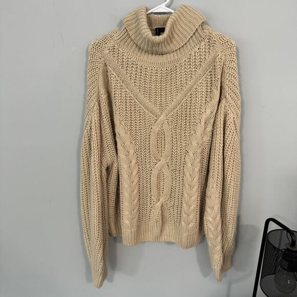 moon & madison Classic Cable Knit Turtleneck Sweater Women's Size Large Beige - Picture 1 of 10